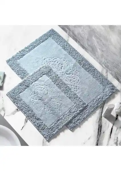 Alanur Home Salina Cotton Makarnalı Yıkanabilir 2'li Paspas Seti Gri Banyo Dekorasyonu İçin Uygun