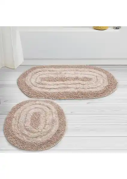 Alanur Home Trio Bukle ve Cotton 2'li Paspas Takımı Pudra Renk Modern Banyo Dekoru