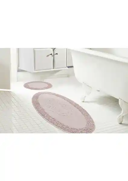 Alanur Salina Oval Cotton Makarnalı Paspas Takımı - Şık ve Dayanıklı Banyo Aksesuarı