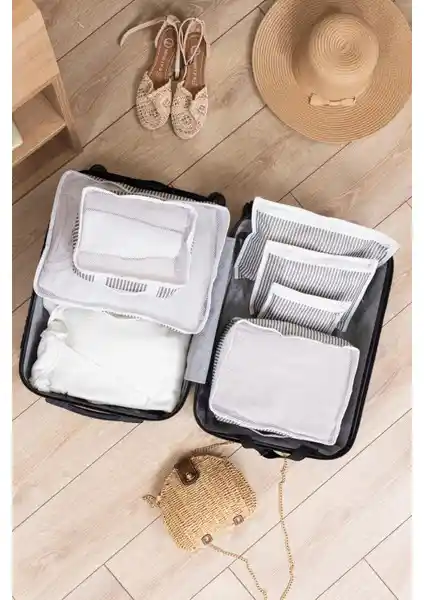 ALAS Bavul Organizer Çizgili Seti Seyahatlerde Düzeni Sağlayan Pratik Çözüm