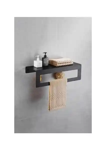 Alka Metal Siyah Raflı Havlu Askısı 30 Cm Modern ve Dayanıklı Tasarım