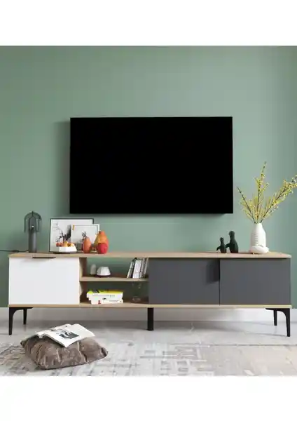Alonex Tarz Raflı 180 cm Metal Kulp TV Ünitesi Modern Tasarım ve Fonksiyonellik