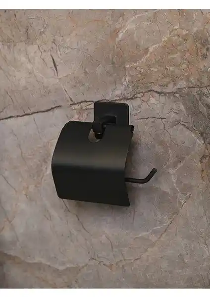 Alper Banyo Jasmin Kare Siyah Yapışkanlı Tuvalet Kağıtlığı Modern ve Pratik Banyo Aksesuarı