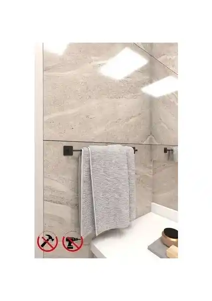 Alper Banyo Jasmin Kare Siyah Yapışkanlı Uzun Havluluk Pratik ve Şık Modern Banyo Aksesuarı