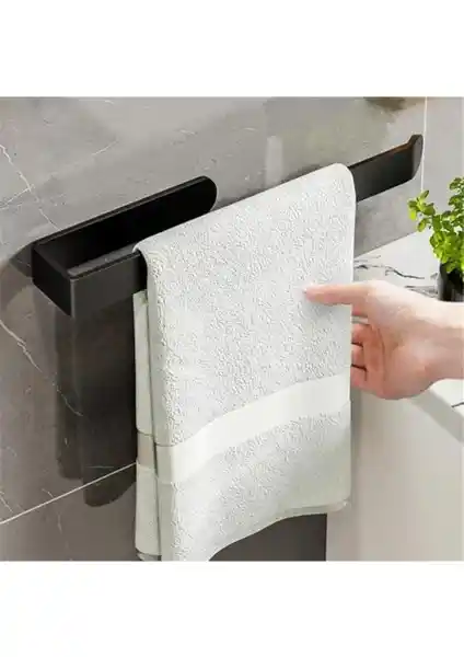 Alper Banyo Siyah Lamalı Yapışkanlı Peçetelik ve Havluluk Modern Banyo Dekorasyonu