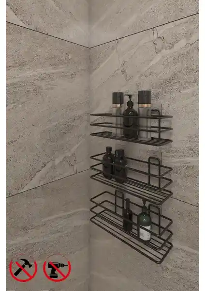 Alper Siyah Yapışkanlı Banyo ve Mutfak Rafı Modern ve Kolay Kurulum Özellikleriyle