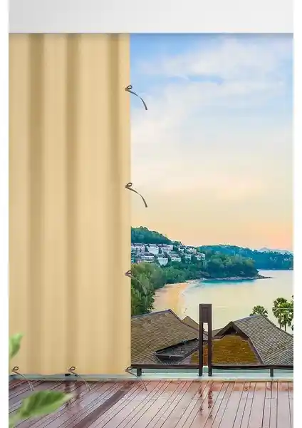 Altın Pamuk Bağcıklı Balkon Perdesi: Estetik ve Dayanıklı Dış Mekan Koruma Çözümü