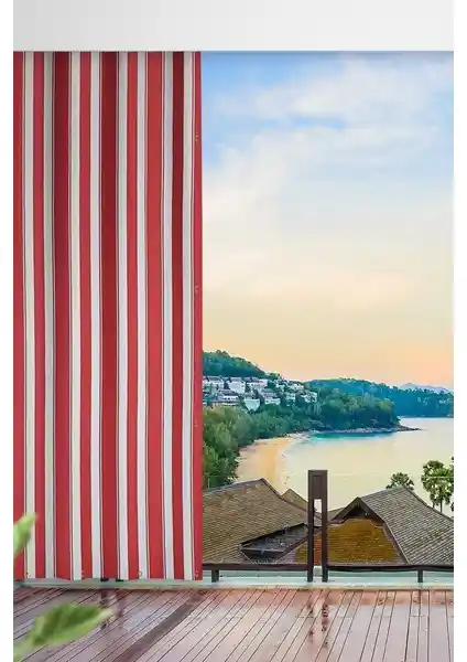 Altın Pamuk Kırmızı Balkon Perdesi - Estetik ve Dayanıklı Dış Mekan Dekorasyonu