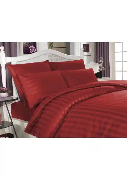 Altınbaşak Çift Kişilik Pamuk Saten Çizgili Nevresim Takımı Kırmızı Modern ve Şık Tasarım