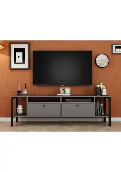Ankara Mobilya Alaluna Metal Ayaklı 160 cm Antrasit TV Ünitesi Modern ve Dayanıklı Tasarım