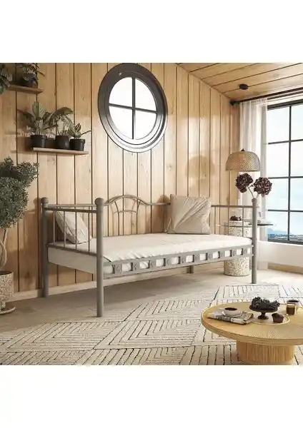 Argimo Kamelya Sedir Metal Karyola 90x190 Gri, Dayanıklı ve Modern Tasarım