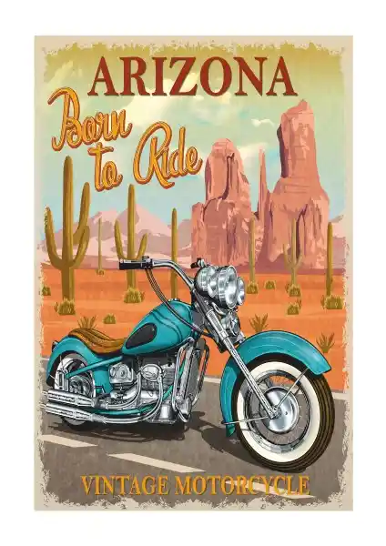 Arizona Motor Retro Vintage Ahşap Poster Dekoratif Duvar Süsü 20x30 cm