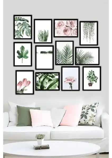 Artavessa 12 Parça Siyah Çerçeve Görünümlü MDF Tablo Seti Modern İç Mekan Dekorasyonu