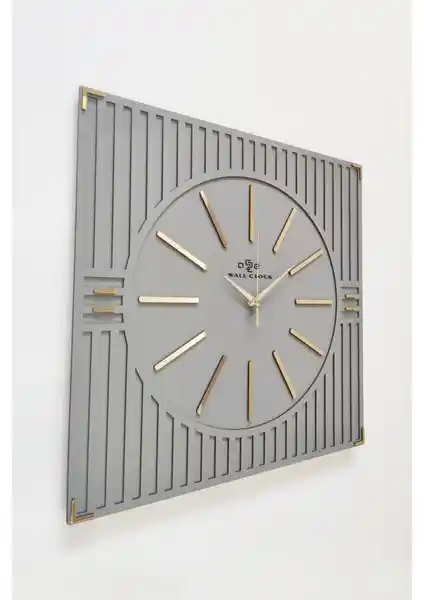 Asse Tasarım Modern Kare Çizgi Desenli Ayna Pleksi Duvar Saati 50x50 cm Şık Dekoratif Parça