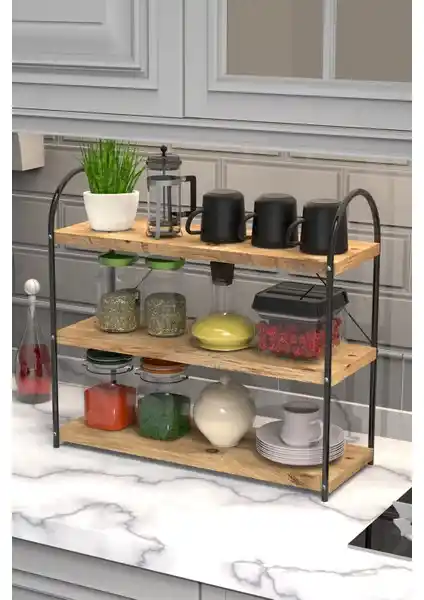 AVM Park Bello Siyah 3'lü Oval Mutfak Rafı - Modern ve Pratik Tasarım