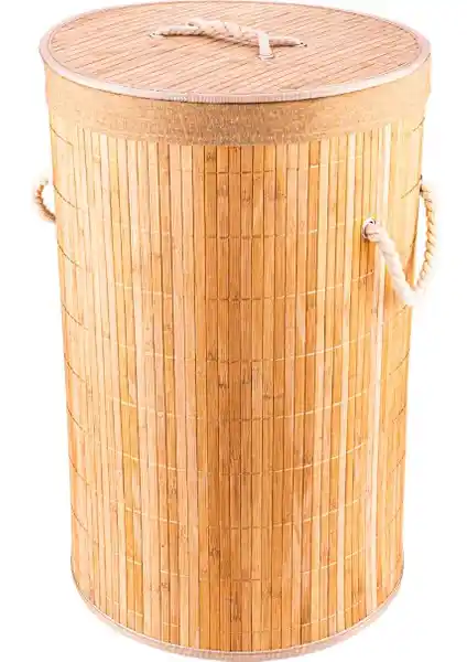 Bambum Linen Yuvarlak Çamaşır Sepeti: Şık ve Dayanıklı Bambu Tasarımıyla Pratik Kullanım