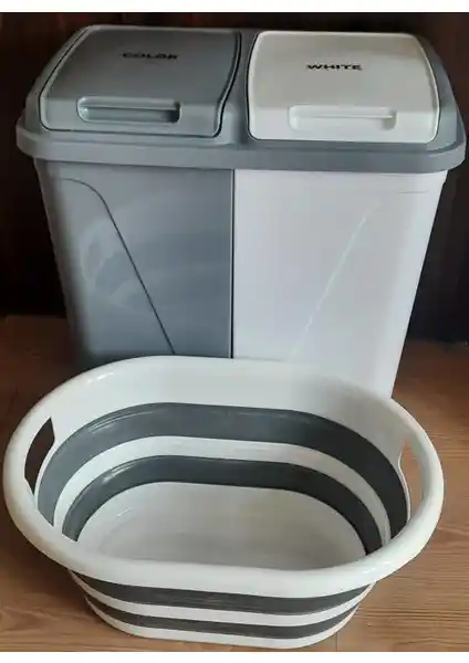 Bee Home İki Bölmeli Katlanabilir Çamaşır Sepeti Modern ve Pratik Çözüm