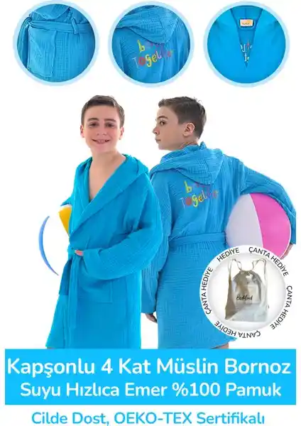 BeeMind Kapşonlu Müslin Çocuk Bornozları: Yüksek Kalite ve Güvenilirlik Sunar