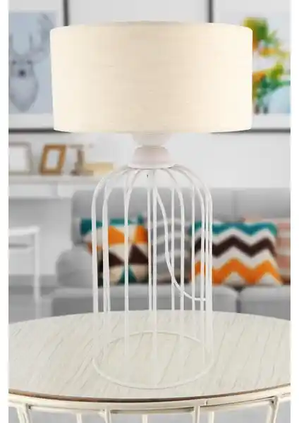 Begüsa Tema Masa Lambası Beyaz Bej Şapka Modern ve Estetik İç Mekan Aydınlatması