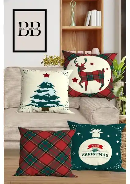 Belle Benoit Çift Taraflı Dijital Baskılı 4'lü Kırlent Kılıfı Seti Ev Dekorasyonu İçin