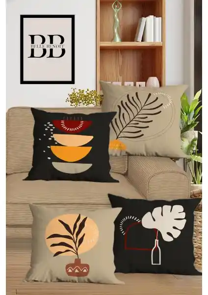 Belle Benoit Çift Taraflı Dijital Baskılı 4'lü Kırlent Kılıfı Seti Ev Dekorasyonunda Şıklık ve Fonksiyonellik