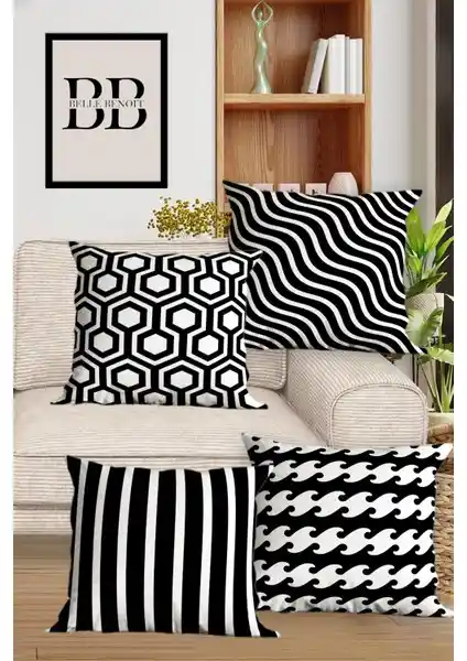 Belle Benoit Çift Taraflı Dijital Baskılı 4'lü Kırlent Kılıfı Seti ile Ev Dekorasyonunuzu Yenileyin