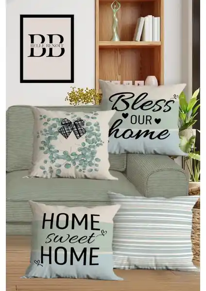 Belle Benoit Çift Taraflı Dijital Baskılı 4'lü Kırlent Kılıfı Seti Modern Dekorasyon