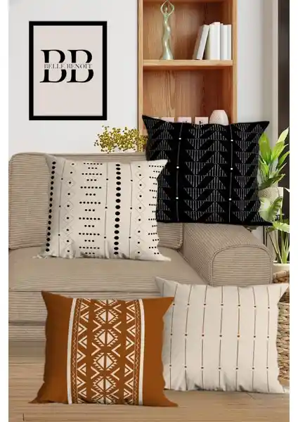 Belle Benoit Çift Taraflı Dijital Baskılı 4'lü Kırlent Kılıfı Seti Modern Ev Dekorasyonu İçin