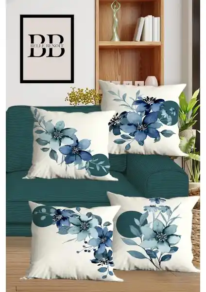 Belle Benoit Çift Taraflı Dijital Baskılı 4'lü Kırlent Kılıfı Seti Modern ve Şık Dekorasyon İçin