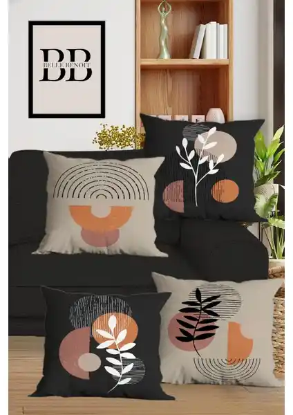 Belle Benoit Çift Taraflı Dijital Baskılı 4'lü Koltuk Yastık Kılıfı Seti - Modern ve Dayanıklı Dekoratif Ürünler