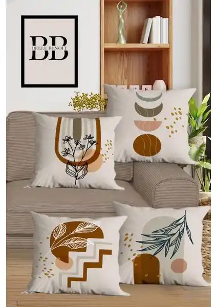 Belle Benoit Çift Taraflı Dijital Baskılı 4'lü Yastık Kılıfı Seti Modern Ev Dekorasyonu İçin