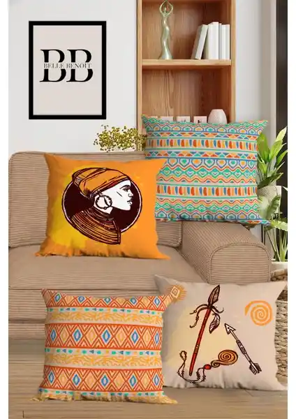 Belle Benoit Çift Taraflı Dijital Baskılı Dekoratif Yastık Kılıfı Seti 4'lü Şık ve Dayanıklı Tasarım