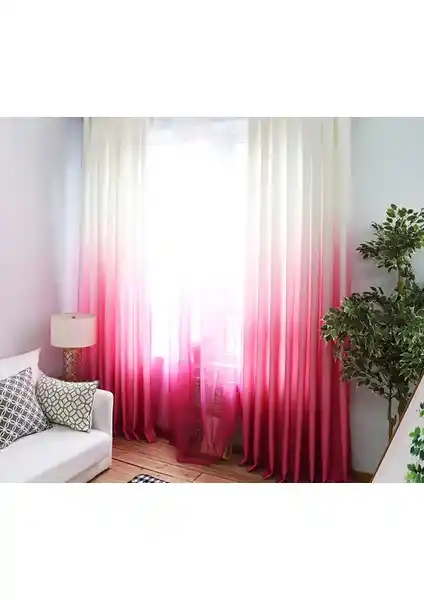 Belle Cose Degrade Renk Geçişli Pembe Tül Perde Modern ve Şık İç Mekan Dekorasyonu İçin
