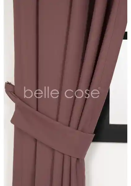 Belle Cose Keten Görünümlü Fon Perde Pilesiz Dikim Tek Kanat Mürdüm Modern ve Şık Tasarım