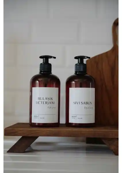 Berev 2'li sıvı sabun ve bulaşık deterjanı seti 500 ml şık ve dayanıklı plastik şişelerle