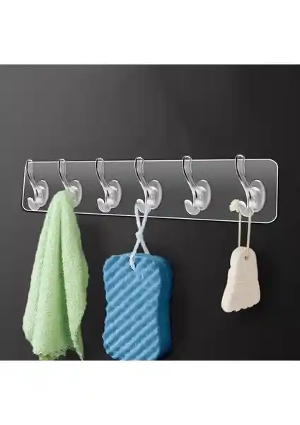 Berev 6'lı Kendinden Yapışkanlı Şeffaf Askılık Seti Ev ve Ofis Düzeni İçin Uygun