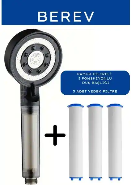 Berev Filtreli 5 Fonksiyonlu Siyah Yüksek Basınçlı Duş Başlığı Detaylı İnceleme ve Özellikler
