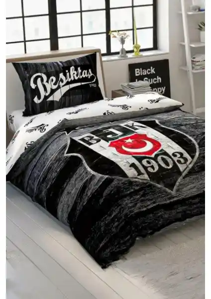 Beşiktaş Lisanslı Wooden Logo Tek Kişilik Nevresim Takımı: Tasarım ve Konforun Buluşması