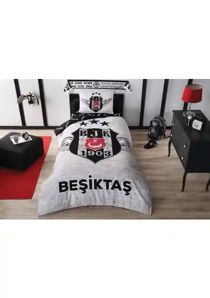 Beşiktaş Temalı Lisanslı Nev. Tk Gri Nevresim Takımı Modern ve Dayanıklı Tasarım