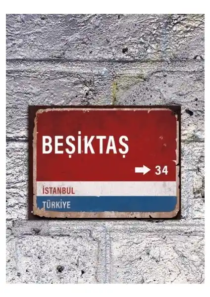 Beşiktaş Yön Tabelası Retro Vintage Ahşap Poster - Modern Duvar Dekorasyonu