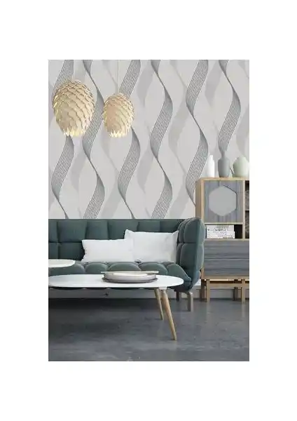 BienHome 5305 Gri Gümüş Renkli 3D Desenli Lüks Duvar Kağıdı - Modern İç Mekanlar İçin