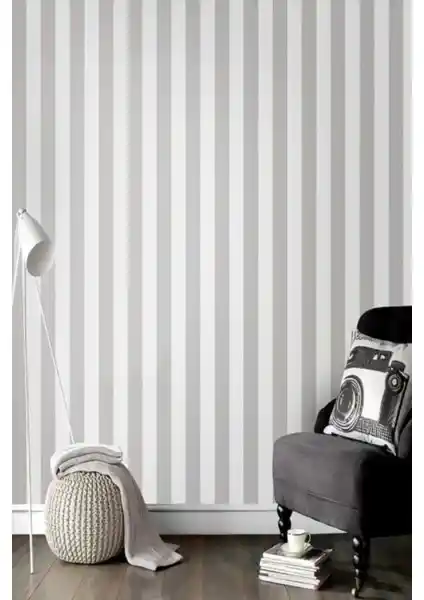 BienHome Bien Exclusive 7940 Gri Beyaz Çizgili Duvar Kağıdı Modern İç Mekan Dekorasyonu İçin