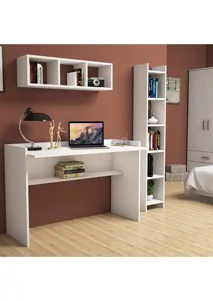 Bimossa Mihrimah Beyaz Çalışma Masası ve Kitaplık Seti Detaylı İncelemesi