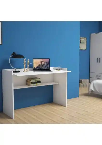 Bimossa Nazende Beyaz Çalışma Masası 118 cm modern ve dayanıklı ev ofis mobilyası