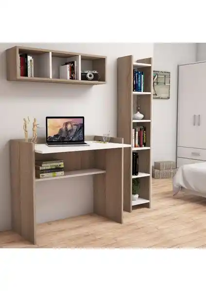 Bimossa Nurbanu Kitaplık ve Raflı Çalışma Masası Modern ve Dayanıklı Tasarım