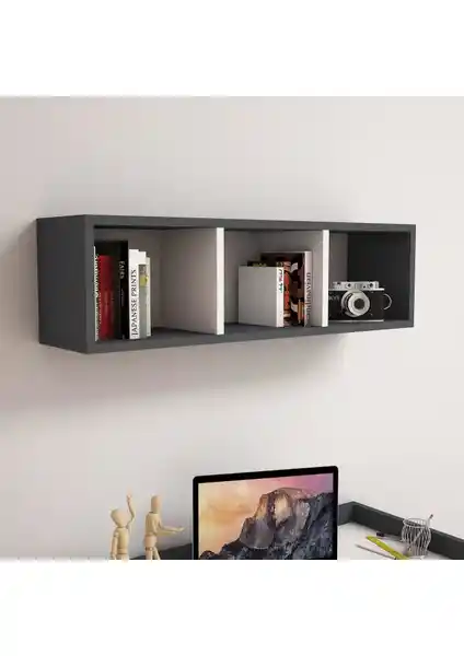 Bimossa Reyhan Modern Dekoratif Duvar Rafı Antrasit Renkli ve Dayanıklı Tasarım