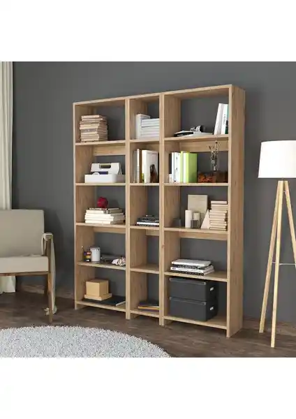 Bimossa Robin Üçlü Kitaplık 126 cm Modern ve Dayanıklı Depolama Çözümü