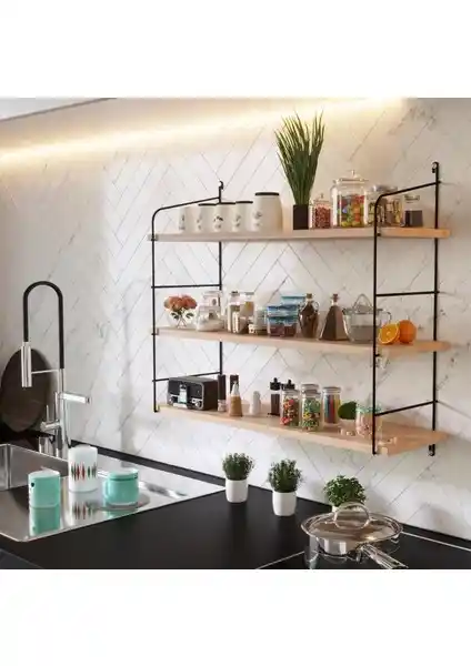 Bino Masif Ahşap 3 Katlı Duvar Rafı Kitaplık Modern ve Dayanıklı Tasarım