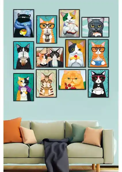 Biz Dijital 12 Parça Kedili MDF Tablo Seti Modern ve Şık Dekorasyon Çözümü