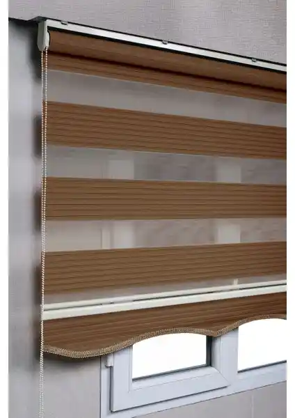 Bizden Perde Brillant Etekli Koyu Kahve Pileli Zebra Stor Dekoratif ve Dayanıklı İç Mekan Perdesi